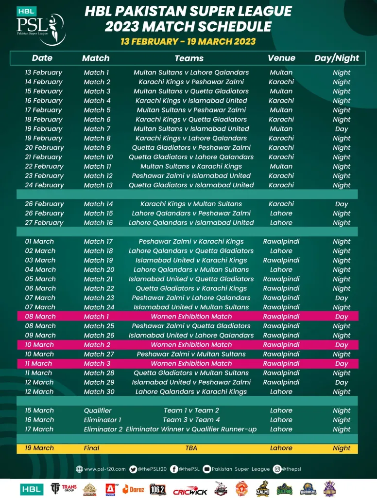 HBL PSL Schedule 2023 jpg image download free
