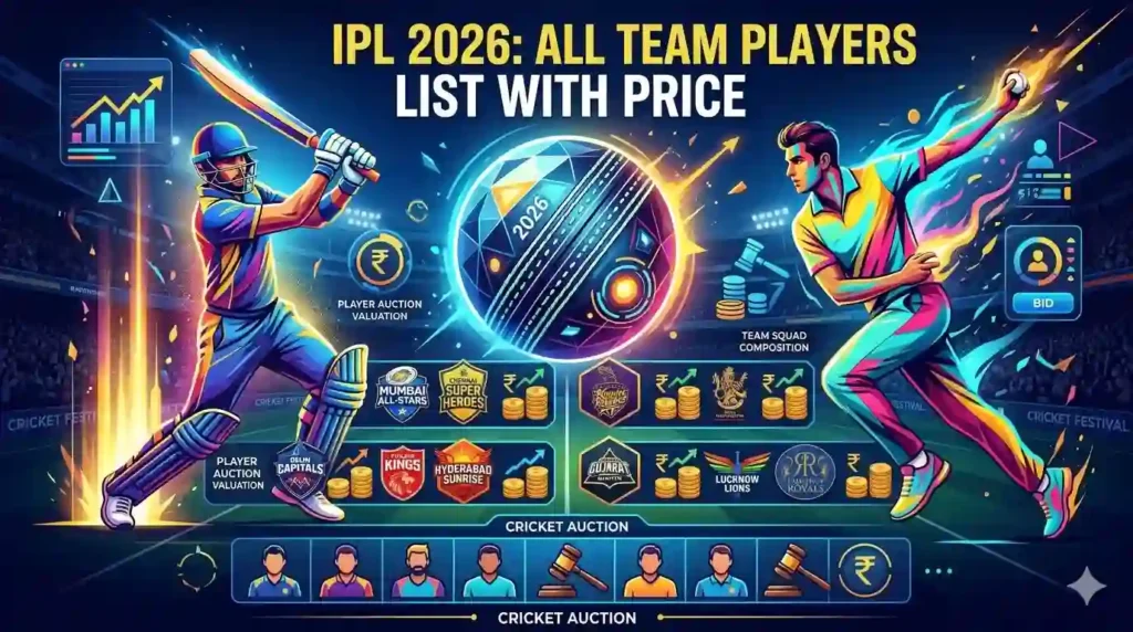 IPL 2026 All Team Players List With Price – Complete Squad & Auction Details IPL 2026 All Team Players List With Price