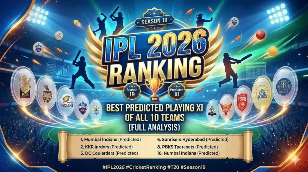 IPL 2026 Ranking: Best Predicted Playing XI of All 10 Teams (Full Analysis) IPL 2026 Ranking: Best Predicted Playing XI of All 10 Teams (Full Analysis)