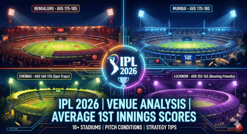 IPL Average First Innings Score at Venue Wise: Full Stadium by Stadium for IPL 2026 IPL Average First Innings Score at Venue Wise: Full Stadium by Stadium for IPL 2026