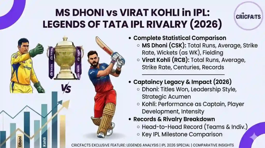 MS Dhoni vs Virat Kohli in IPL: Complete Statistical Comparison, Captaincy Legacy, Records & Rivalry (2026) MS Dhoni vs Virat Kohli in IPL: Complete Statistical Comparison, Captaincy Legacy, Records & Rivalry (2026)